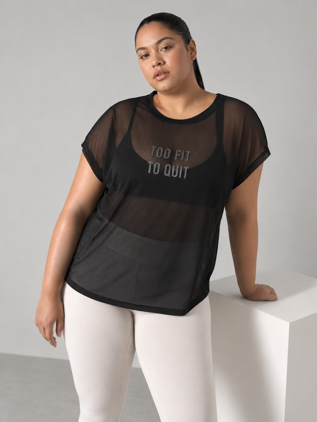 MKH Black Mesh  Plus Size T-Shirt Women Casual Gym Workout Essential
