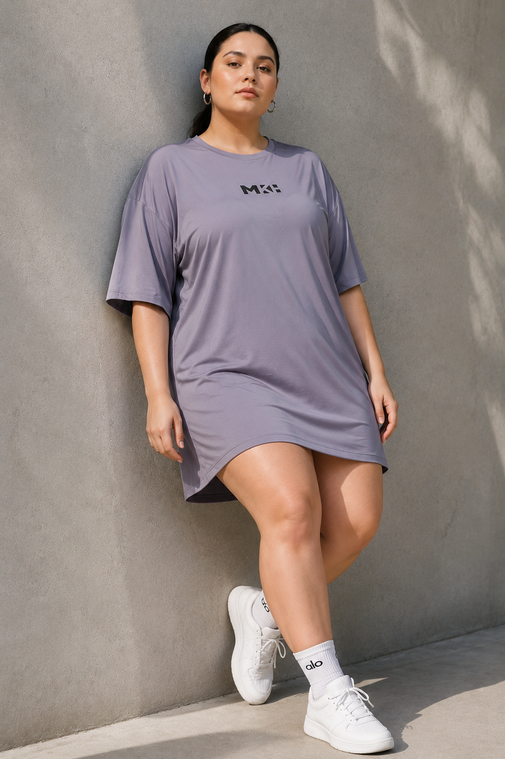 MKH Lavender Women Long Fit Quick Dry T-Shirt – Breathable Workout Plus Size Wear for Gym & Yoga