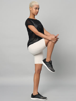MKH Black Mesh T-Shirt Women Casual Gym Workout Essential