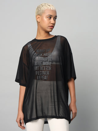 MKH Womens Black Breathable Mesh T-Shirt Casual Workout Wear