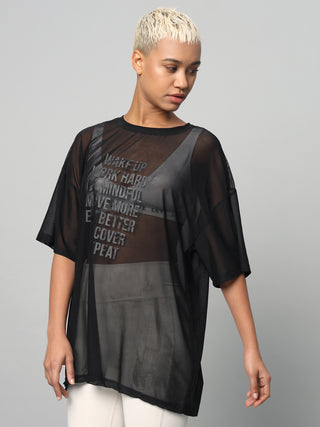 MKH Womens Black Breathable Mesh T-Shirt Casual Workout Wear