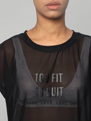 MKH Black Mesh T-Shirt Women Casual Gym Workout Essential