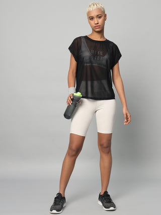 MKH Black Mesh T-Shirt Women Casual Gym Workout Essential