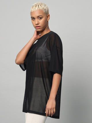MKH Black Mesh Womens Oversized Gym T-Shirt