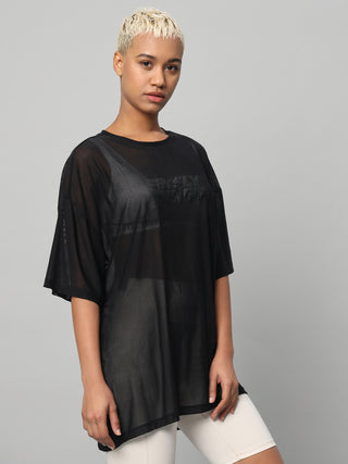 MKH Black Mesh Womens Oversized Gym T-Shirt