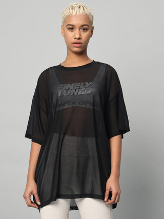 MKH Black Mesh Womens Oversized Gym T-Shirt