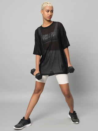 MKH Black Mesh Womens Oversized Gym T-Shirt