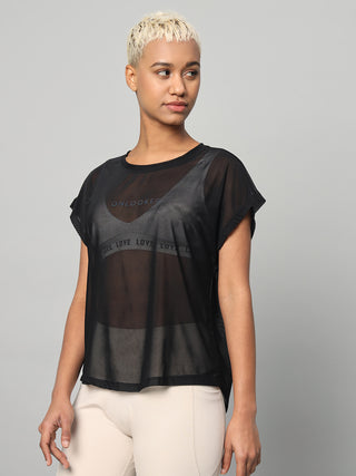 MKH Black Mesh T-Shirt Women Breathable Layering Activewear