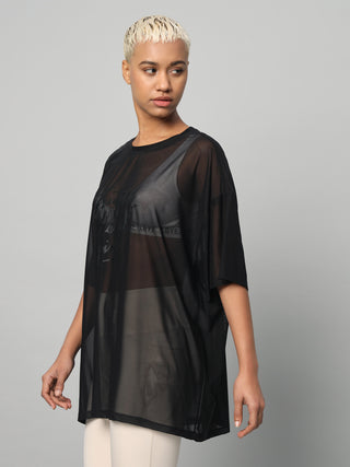 MKH Black Mesh Womens Oversized Athleisure Training T-Shirt