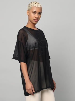 MKH Black Mesh Womens Oversized Athleisure Training T-Shirt