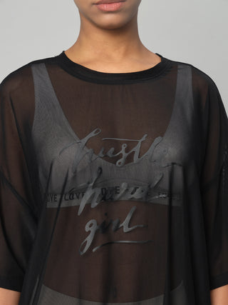 MKH Black Mesh Womens Oversized Athleisure Training T-Shirt