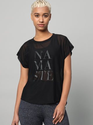 MKH Black Mesh T-Shirt Women Lightweight Sporty Look