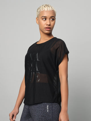 MKH Black Mesh T-Shirt Women Lightweight Sporty Look