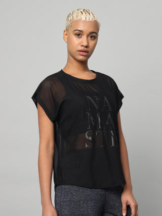 MKH Black Mesh T-Shirt Women Lightweight Sporty Look