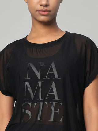MKH Black Mesh T-Shirt Women Lightweight Sporty Look