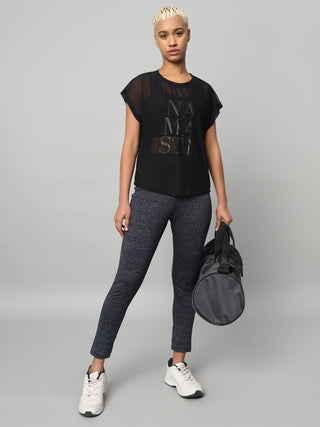 MKH Black Mesh T-Shirt Women Lightweight Sporty Look