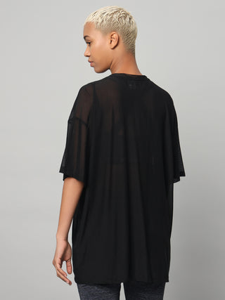 MKH Black Mesh Loose Fit T Shirt Womens Athleisure