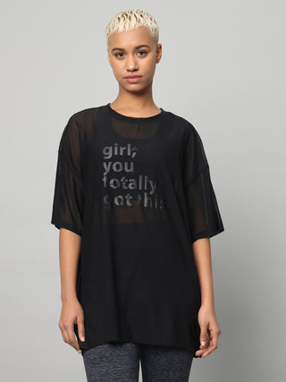 MKH Black Mesh Loose Fit T Shirt Womens Athleisure