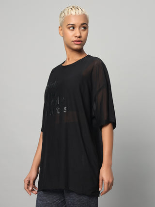 MKH Black Mesh Loose Fit T Shirt Womens Athleisure