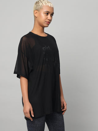 MKH Black Mesh Loose Fit T Shirt Womens Athleisure