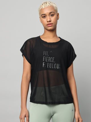 MKH Black Mesh T-Shirt Women Everyday Athleisure Wear
