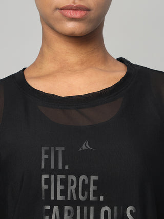 MKH Black Mesh T-Shirt Women Everyday Athleisure Wear