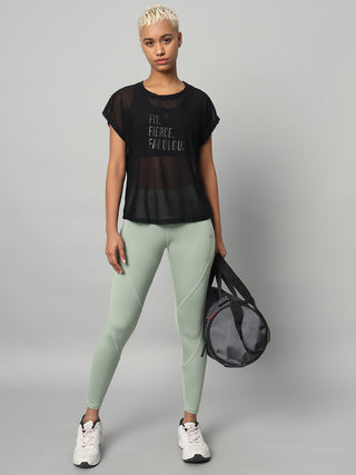 MKH Black Mesh T-Shirt Women Everyday Athleisure Wear