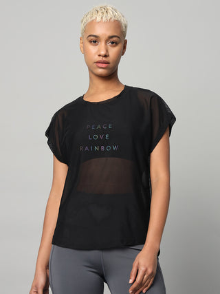 MKH Black Lightweight Mesh T-Shirt Women Casual Workout Fit