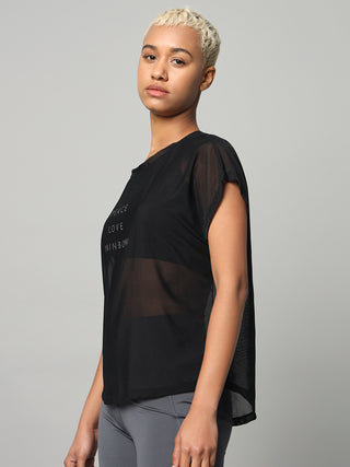 MKH Black Lightweight Mesh T-Shirt Women Casual Workout Fit