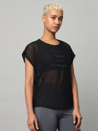 MKH Black Lightweight Mesh T-Shirt Women Casual Workout Fit