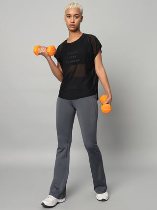 MKH Black Lightweight Mesh T-Shirt Women Casual Workout Fit