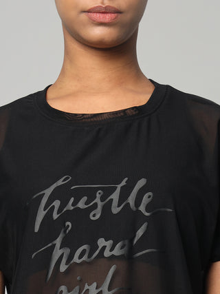 MKH Black Mesh T-Shirt Women Relaxed Fitness Style