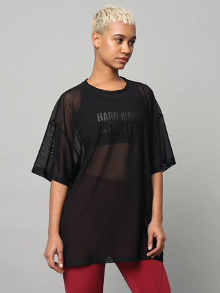 MKH Black Mesh T-Shirt Womens Loose Fit Everyday Athleisure