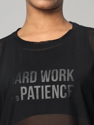 MKH Black Mesh T-Shirt Womens Loose Fit Everyday Athleisure