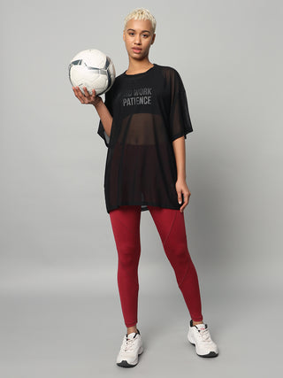MKH Black Mesh T-Shirt Womens Loose Fit Everyday Athleisure