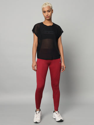MKH Black Mesh Women Short Sleeve Yoga Training T-Shirt
