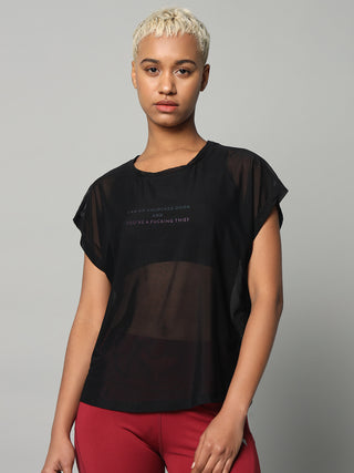 MKH Black Mesh Women Short Sleeve Yoga Training T-Shirt