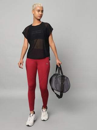 MKH Black Mesh Women Short Sleeve Yoga Training T-Shirt