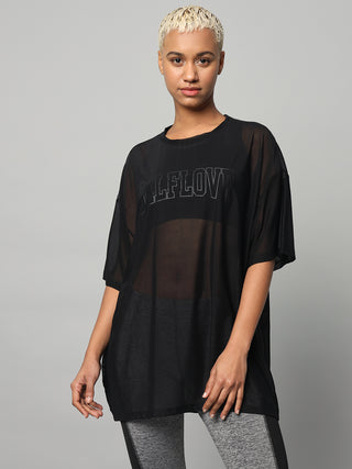 MKH Womens Black Mesh T-Shirt Oversized Active Fit