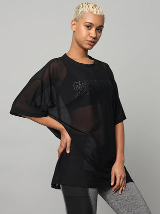 MKH Womens Black Mesh T-Shirt Oversized Active Fit