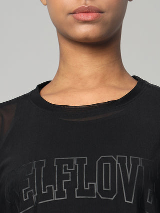 MKH Womens Black Mesh T-Shirt Oversized Active Fit