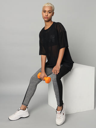 MKH Womens Black Mesh T-Shirt Oversized Active Fit