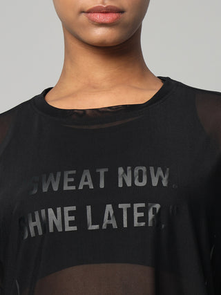 MKH Womens Black Oversized Mesh T-Shirt Sporty Streetwear Look