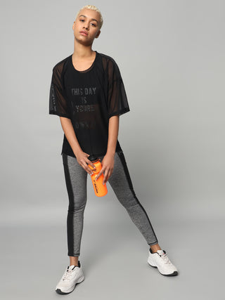 MKH Black Mesh T-Shirt Womens Loose Fit Casual Activewear