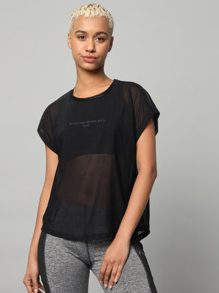 MKH Black Women Breathable Short Sleeve Gym Mesh T-Shirt