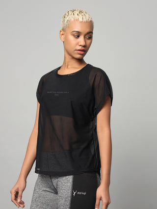 MKH Black Women Breathable Short Sleeve Gym Mesh T-Shirt