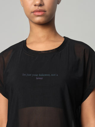 MKH Black Women Breathable Short Sleeve Gym Mesh T-Shirt
