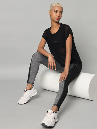MKH Black Women Breathable Short Sleeve Gym Mesh T-Shirt