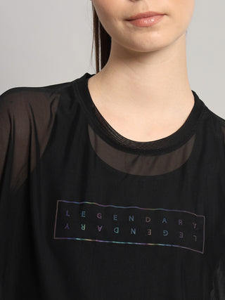 MKH Womens Black Casual Mesh T-Shirt Oversized Activewear Style