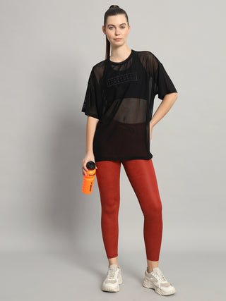 MKH Womens Black Casual Mesh T-Shirt Oversized Activewear Style